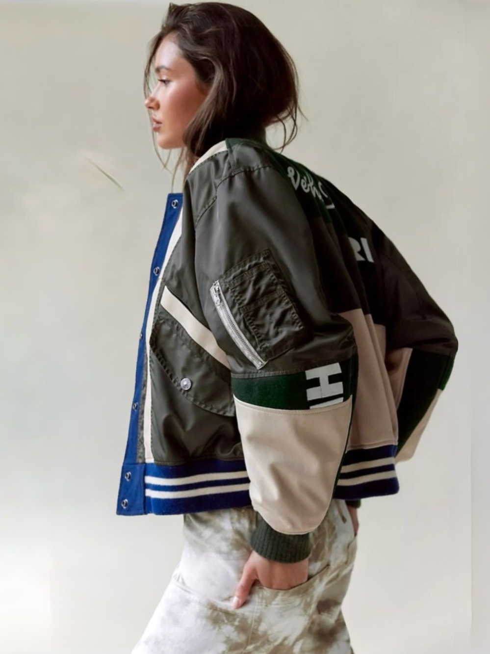 FREE PEOPLE We The Free Triple Kick Bomber Jacket NEW Size M Leather Wool